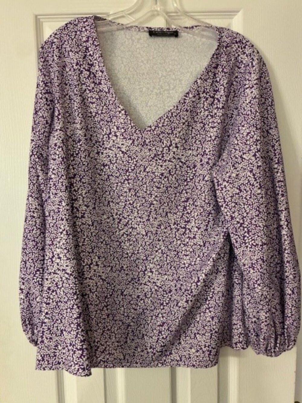 Coeur De Vague Women's Purple White Floral 3/4 sleeve Feminine Top Blouse Sz XL